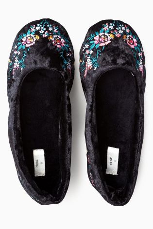 Black Embroidered Ballet Slippers